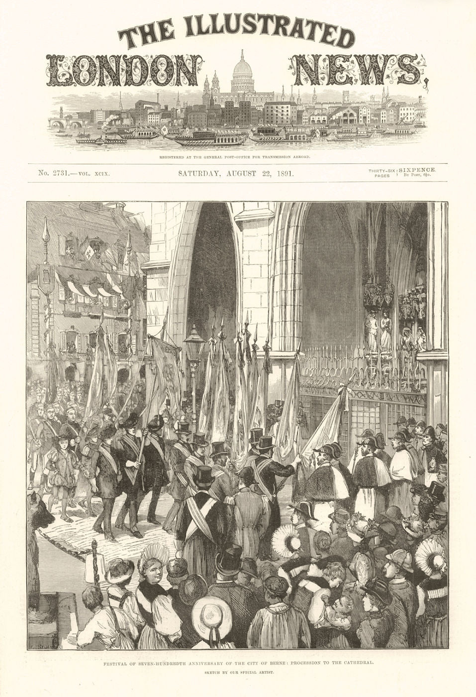 City of Berne 700th anniversary: Procession to the Cathedral. Switzerland 1891